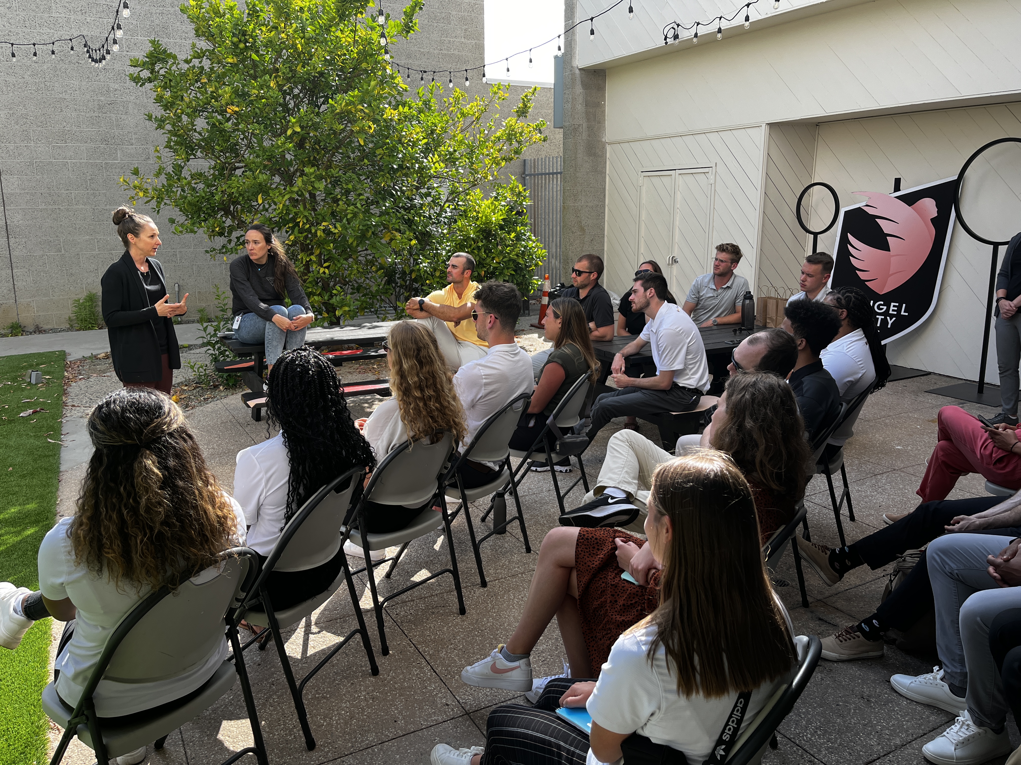 CSL Students meet with Angel City executives at their team offices in Santa Monica, California in May, 2022