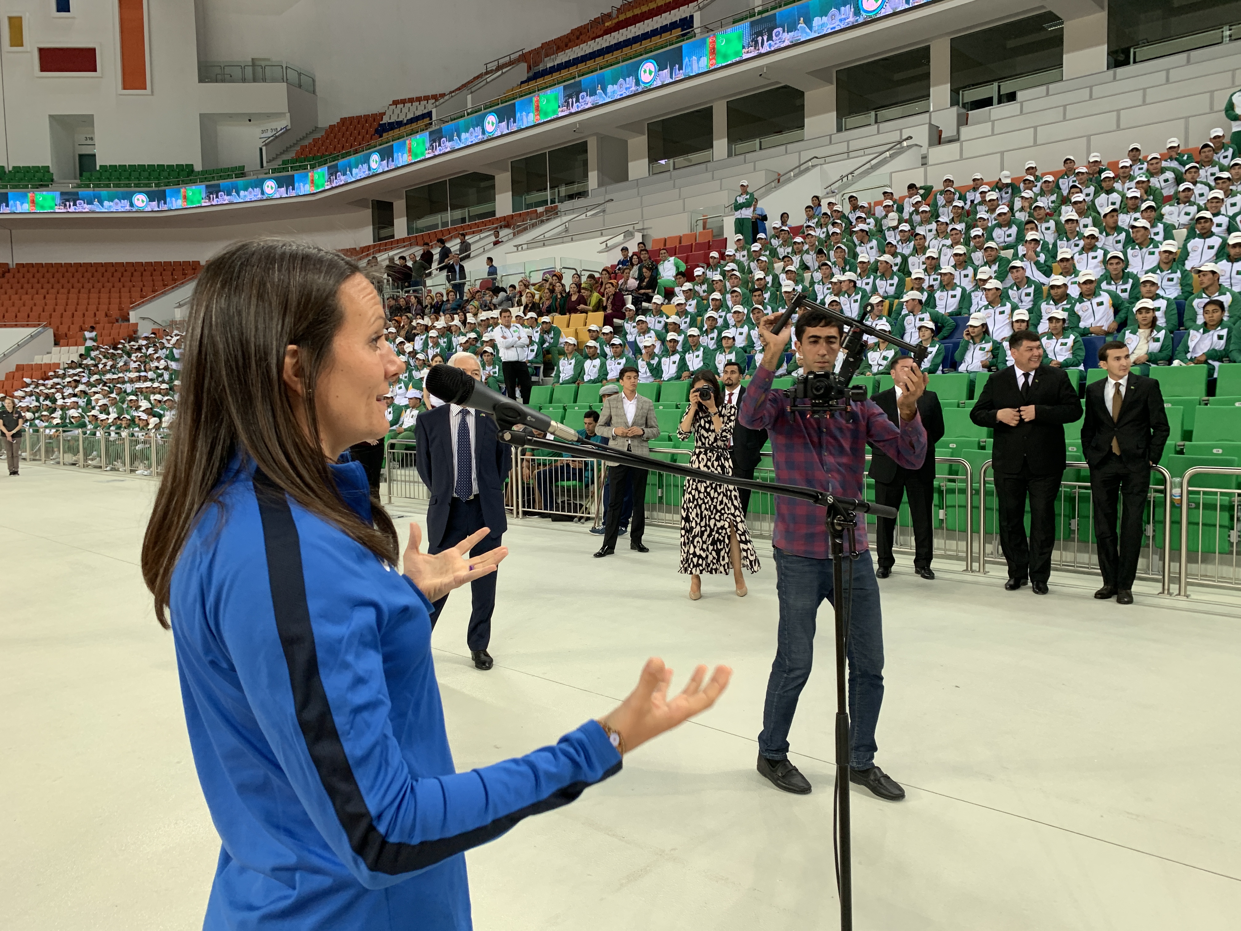 Carrie LeCrom address the crowd in Turkmenistan